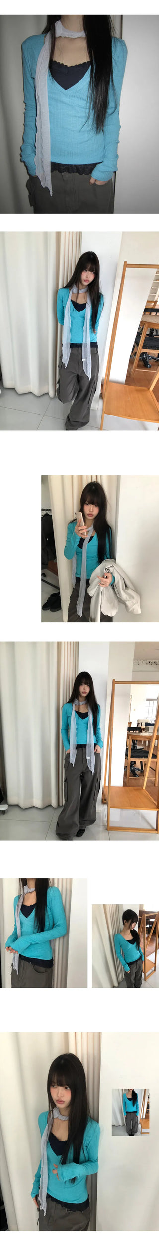 Lasom V-neck Slim Long Sleeve T-shirt