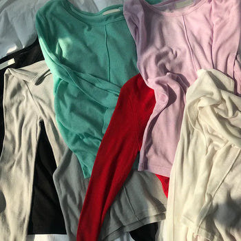 Dehin Pintuck Tencel Layered Long Sleeve T-shirt