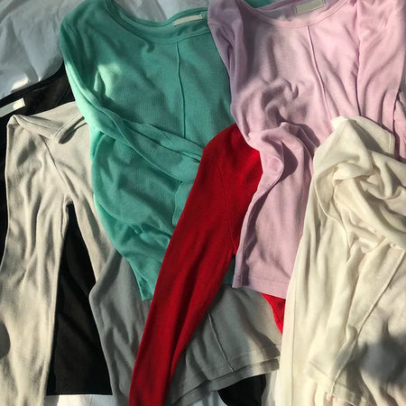 Dehin Pintuck Tencel Layered Long Sleeve T-shirt