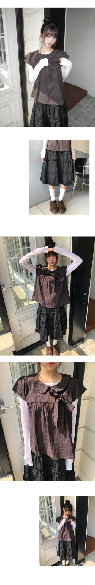 Dehin Pintuck Tencel Layered Long Sleeve T-shirt