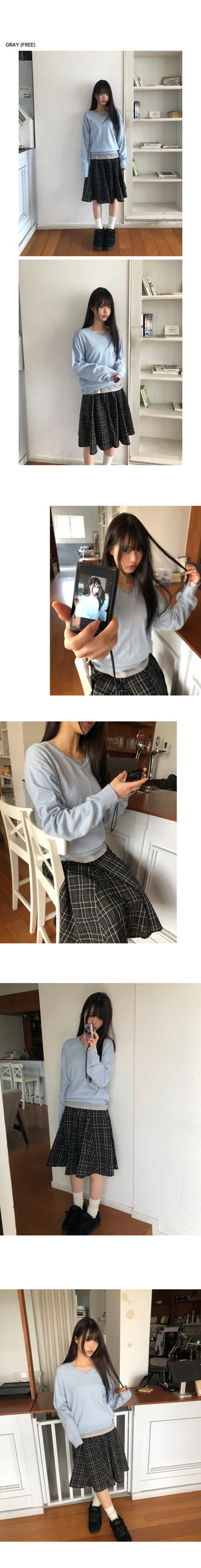 Dehin Pintuck Tencel Layered Long Sleeve T-shirt