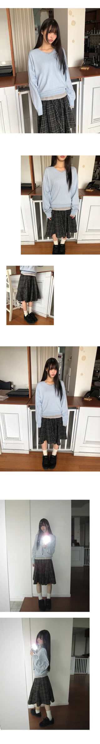 Dehin Pintuck Tencel Layered Long Sleeve T-shirt