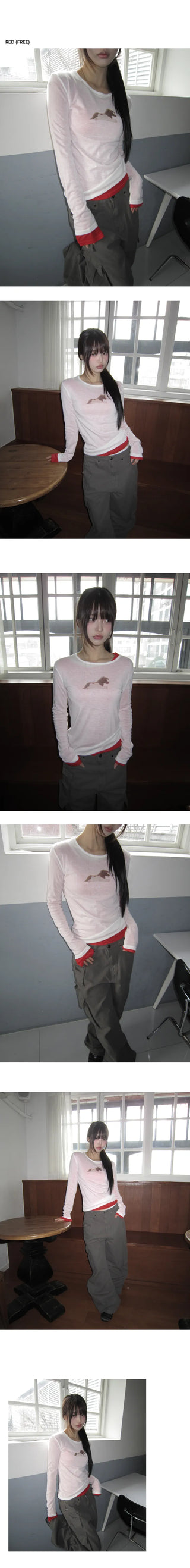 Dehin Pintuck Tencel Layered Long Sleeve T-shirt