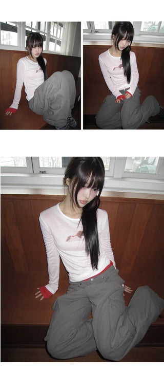 Dehin Pintuck Tencel Layered Long Sleeve T-shirt