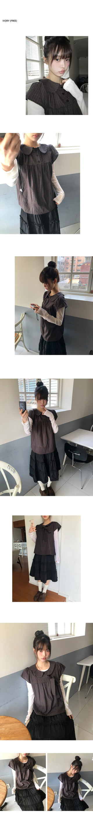 Dehin Pintuck Tencel Layered Long Sleeve T-shirt