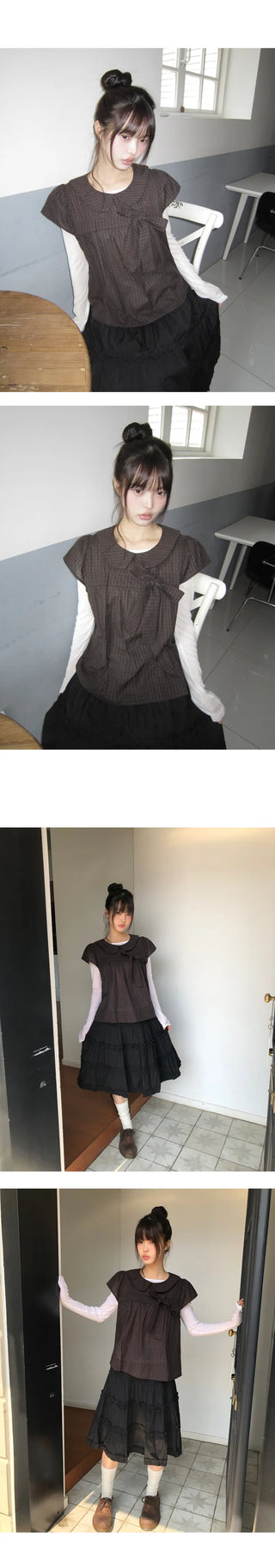 Dehin Pintuck Tencel Layered Long Sleeve T-shirt