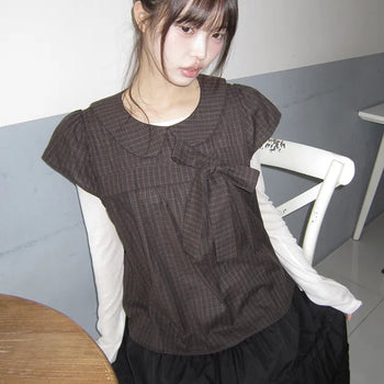 Lupek Ribbon Check Short Sleeve Blouse
