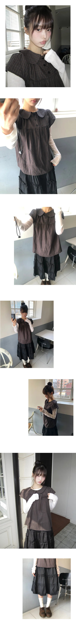 Lupek Ribbon Check Short Sleeve Blouse