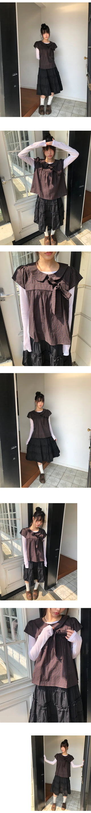 Lupek Ribbon Check Short Sleeve Blouse