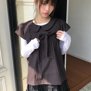 Lupek Ribbon Check Short Sleeve Blouse