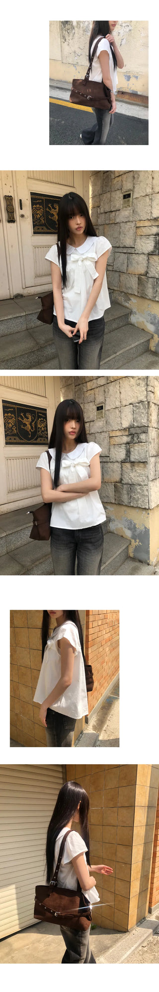 Lupek Ribbon Check Short Sleeve Blouse