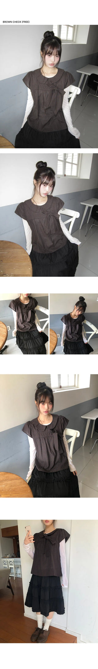Lupek Ribbon Check Short Sleeve Blouse