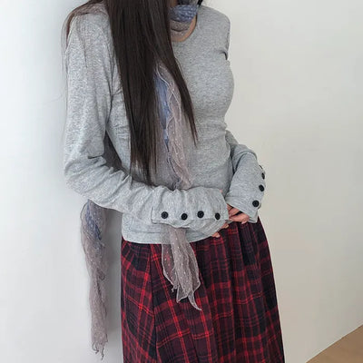 Hami V-Neck Button Layered T-Shirt