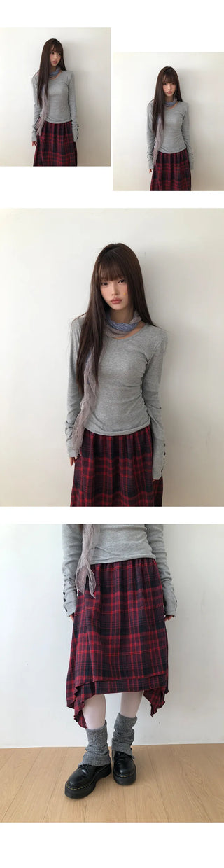 Hami V-Neck Button Layered T-Shirt