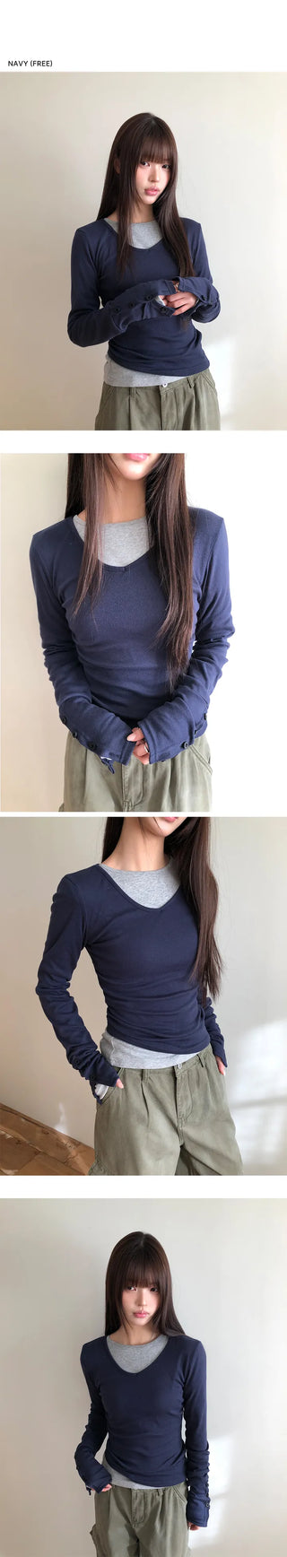 Hami V-Neck Button Layered T-Shirt