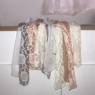 Juron Rose See-through Lace Scarf