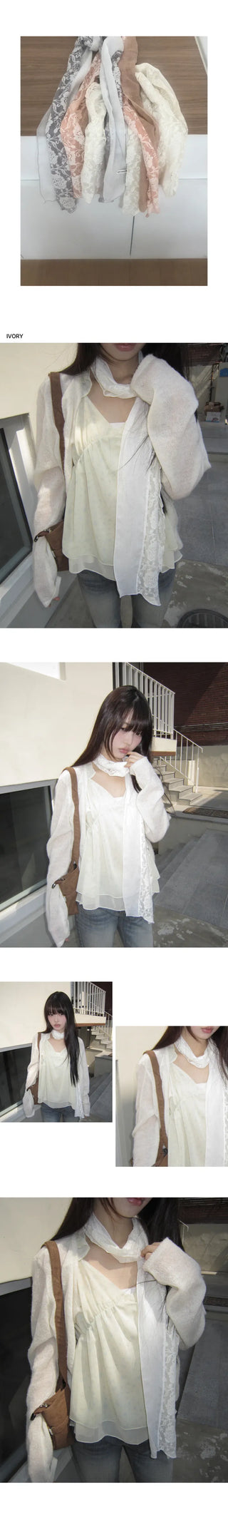 Juron Rose See-through Lace Scarf