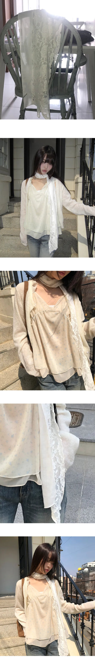 Juron Rose See-through Lace Scarf