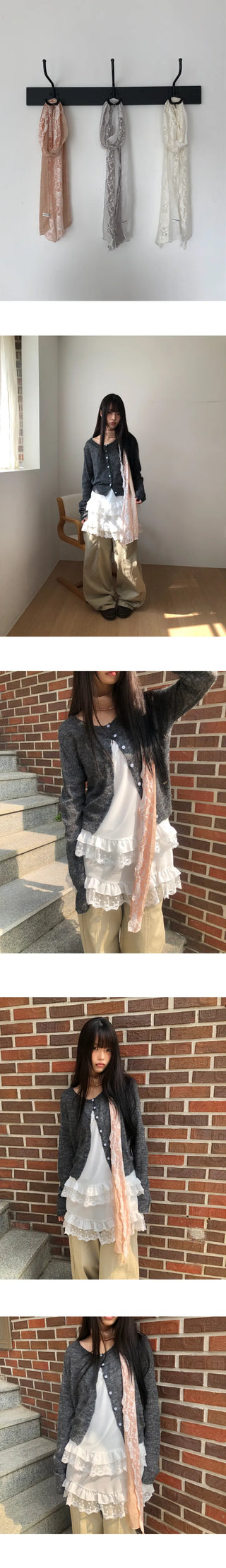 Juron Rose See-through Lace Scarf