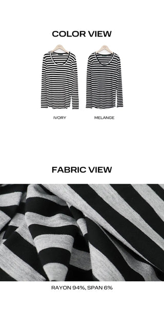 Juka Striped U-Neck Long Sleeve T-Shirt