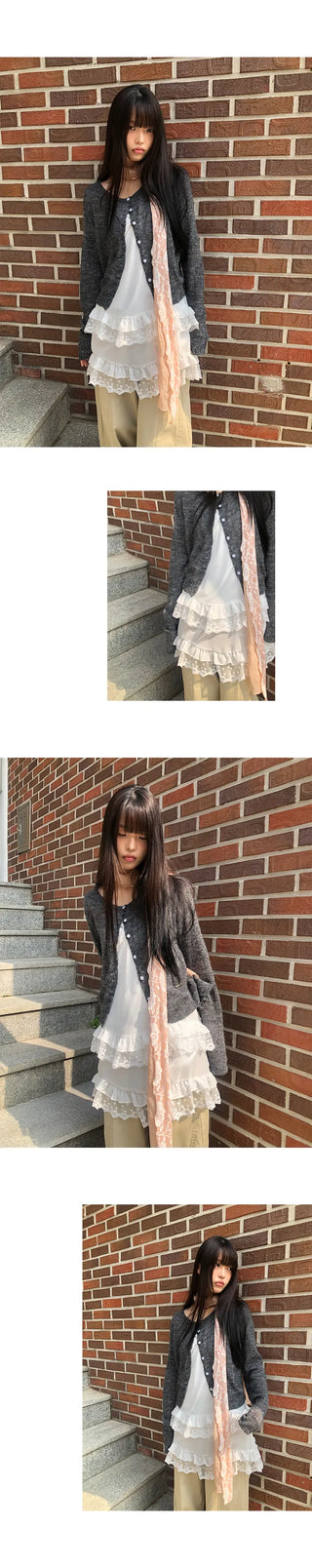 Fan-on Pendant Round Knit Crop Cardigan