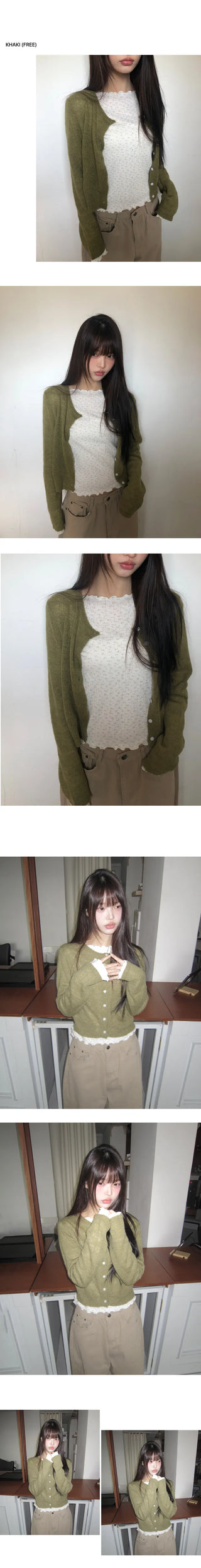 Fan-on Pendant Round Knit Crop Cardigan