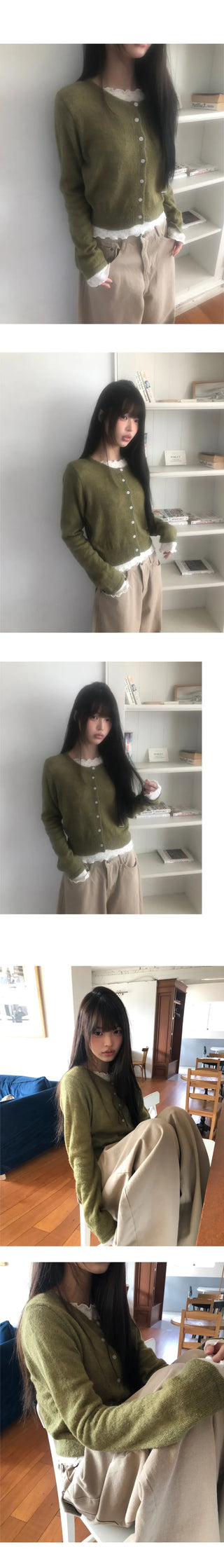 Fan-on Pendant Round Knit Crop Cardigan