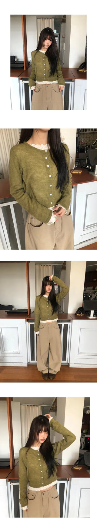 Fan-on Pendant Round Knit Crop Cardigan