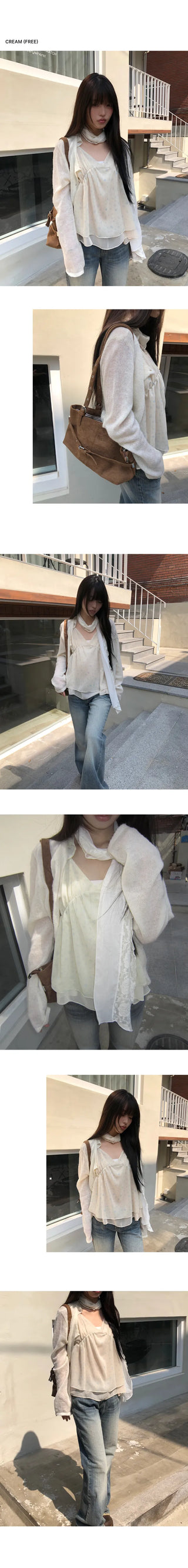 Fan-on Pendant Round Knit Crop Cardigan