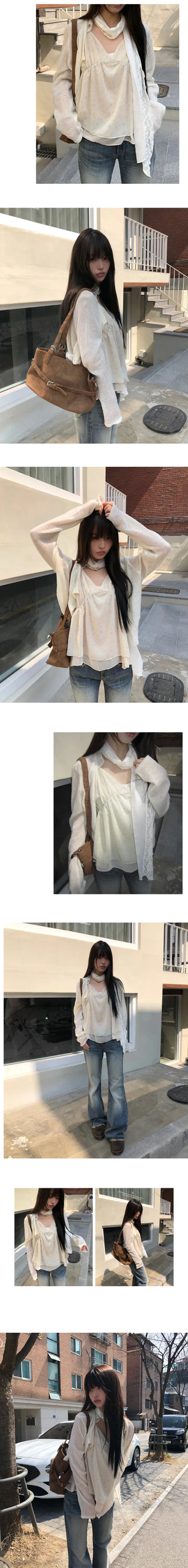 Fan-on Pendant Round Knit Crop Cardigan