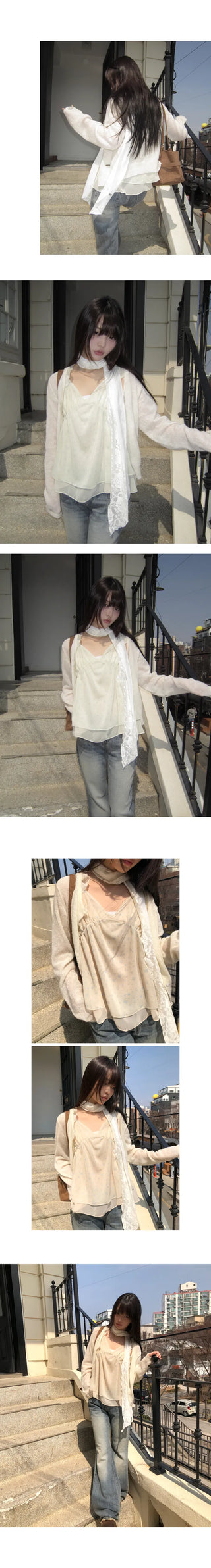 Fan-on Pendant Round Knit Crop Cardigan