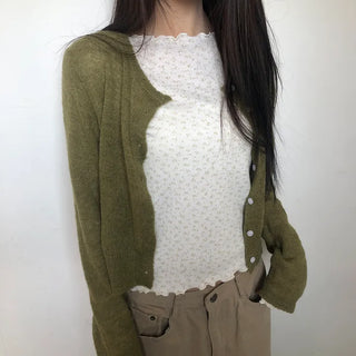 Fan-on Pendant Round Knit Crop Cardigan