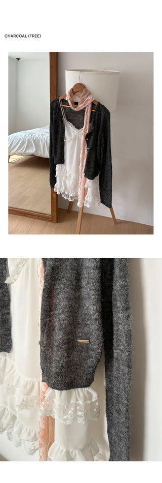Fan-on Pendant Round Knit Crop Cardigan