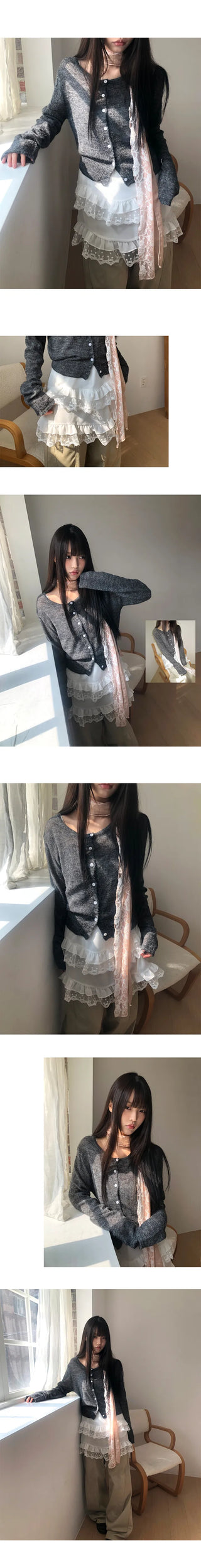 Fan-on Pendant Round Knit Crop Cardigan