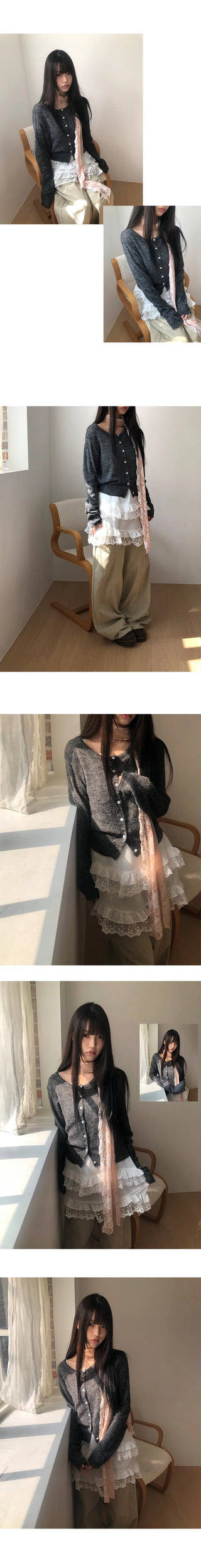 Fan-on Pendant Round Knit Crop Cardigan