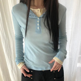 Duric Button Henley Neck Tencel Long Sleeve T-shirt