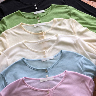 Duric Button Henley Neck Tencel Long Sleeve T-shirt