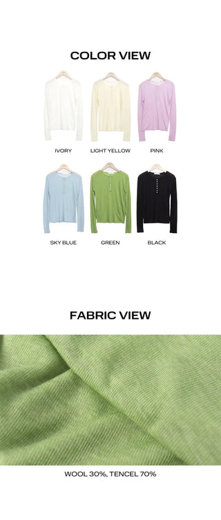 Duric Button Henley Neck Tencel Long Sleeve T-shirt