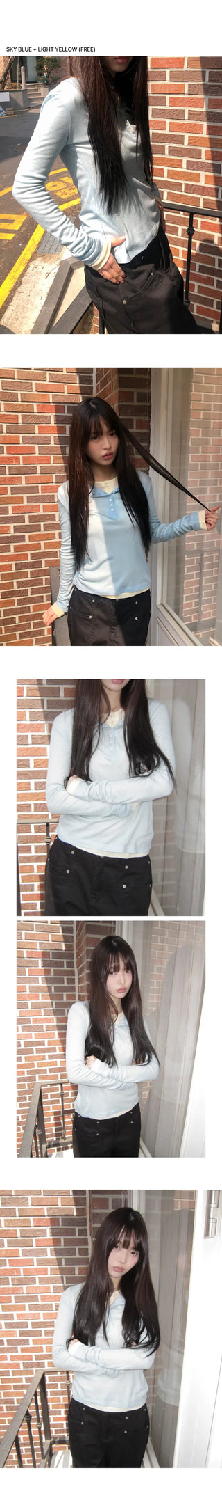 Duric Button Henley Neck Tencel Long Sleeve T-shirt