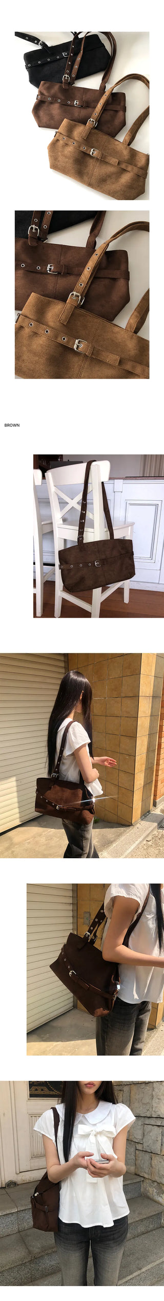 Mokit Suede Belt Shoulder Bag