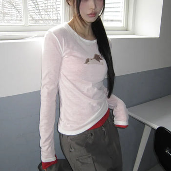 Hizel Donkey See-through Tencel Long Sleeve T-shirt
