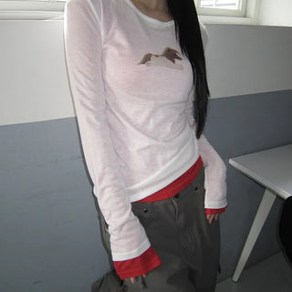 Hizel Donkey See-through Tencel Long Sleeve T-shirt