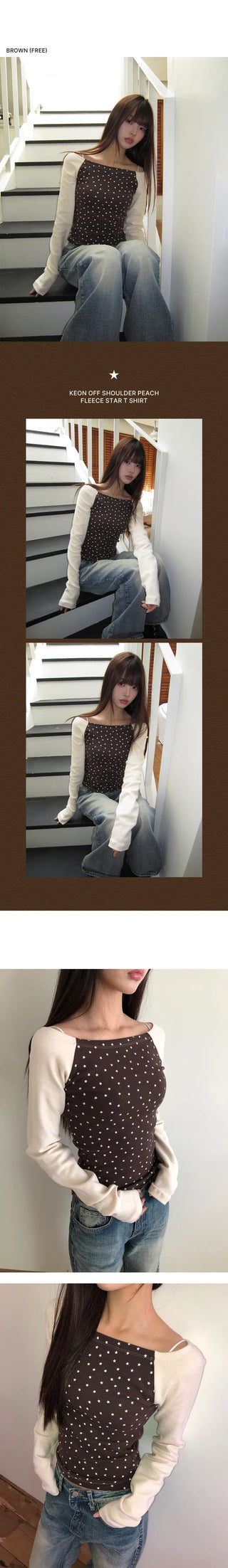 K-On Off-Shoulder Peach Brushed Star T-shirt