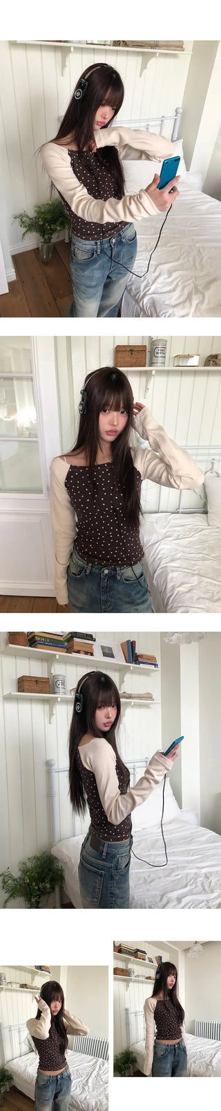 K-On Off-Shoulder Peach Brushed Star T-shirt