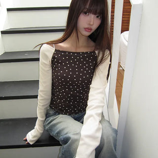 K-On Off-Shoulder Peach Brushed Star T-shirt