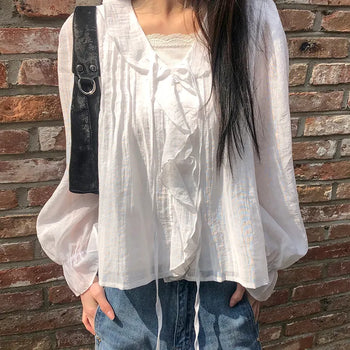 Leuken Pintuck Frill Blouse