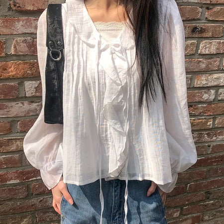 Leuken Pintuck Frill Blouse