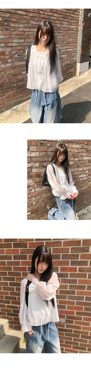 Leuken Pintuck Frill Blouse