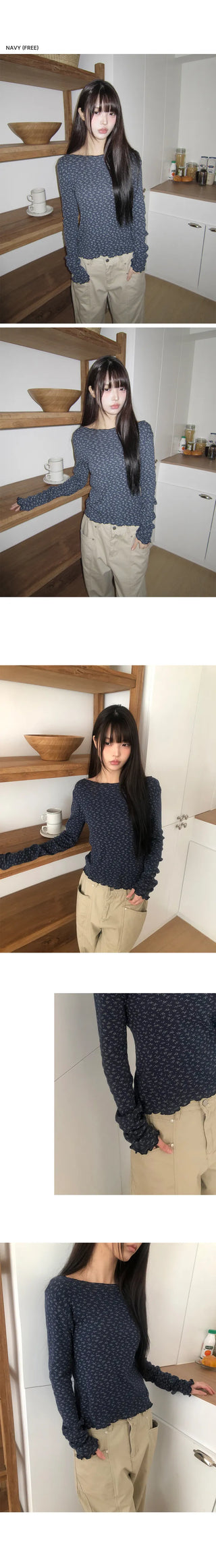 Sidew Small Floral Wave Long Sleeve T-shirt