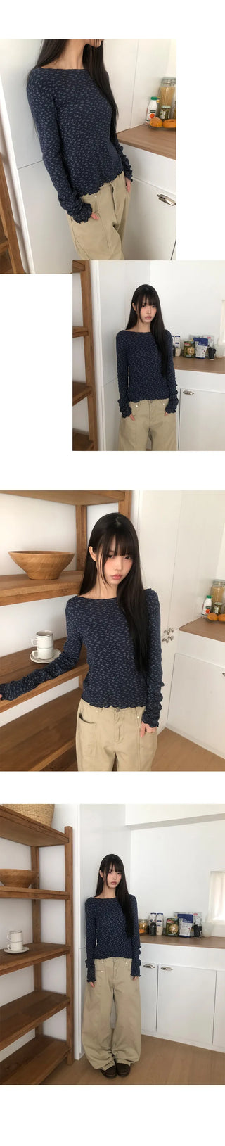 Sidew Small Floral Wave Long Sleeve T-shirt